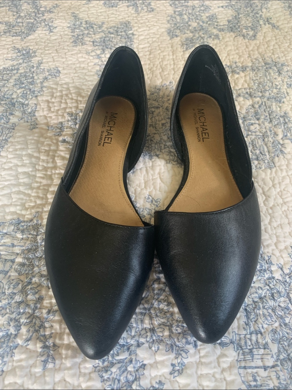 Michael Shannon Black Pointed D'Orsay Flats - Sleek Leather Look